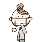 ママさんマスクして咳してる